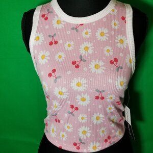 Perfectly Imperfect Daisy Cherries Crop Top Pink Womens Medium Colorful NWT